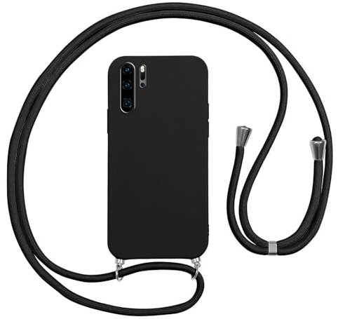 Vauki Coque pour Huawei P30 Pro avec Cordon,Etui Silicone Souple Antichoc Housse avec Collier Bandoulière Chaîne Lanière,Téléphone Étui Case Cover de Protection pour Huawei P30 Pro,Noir