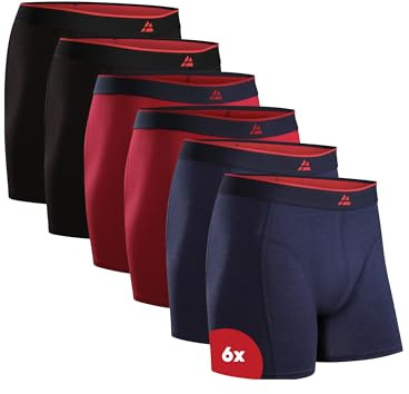 DANISH ENDURANCE Bambus Boxershorts Herren (6er|10er Pack), Unterhosen Herren, Mit oder ohne Eingriff, Mehrfarbig (2xSchwarz, 2xRot, 2xMarineblau), S