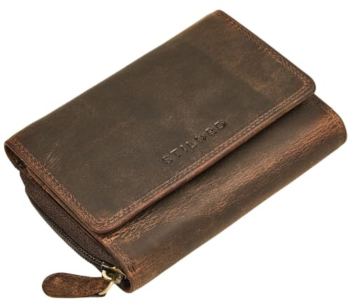 STILORD Beverly Vintage Leder Geldbörse Damen Mittelgroß Echtleder Portemonnaie mit vielen Kartenfächern & Münzfach | Elegantes Damenportemonnaie mit RFID-Schutz Farbe:Kreta - braun