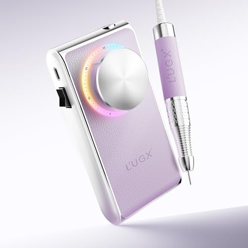 L'UGX Professional Nail Drill – Cordless Electric Nail File for Acrylic & Gel Nails 30000 RPM, Quiet & Smooth Efile for Manicure & Pedicure, Rechargeable, Purple-with 7 Nail Drill bits
