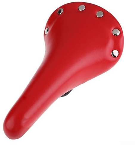 TONIXY Sella per bicicletta con rivetti in pelle sintetica per bici da corsa Fixie, confortevole, imbottitura in schiuma da 8 mm, guide in acciaio inox (rosso)