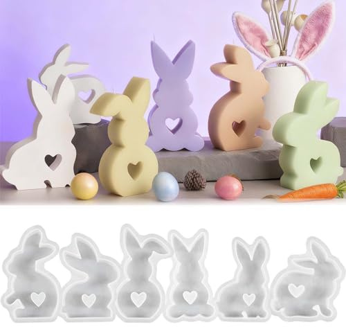 6 Ostern Kaninchen Silikonform, FORMVERSITY Hasen Silikonformen Gießformen Ostern, Silikonform Weihnachten, Hasenform für Ostern Gipsformen zum Gießen, Silikonformen Gießformen Kerzen