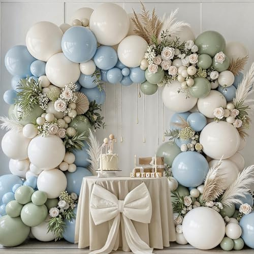 PtyPop 155 Stück Luftballon Girlande Grün Blau, Ballon Girlande Kit mit Luftballoons Blau Grün Weiß für Babyparty Deko Junge Baby Shower Taufe Deko Geburtstagsdeko Hochzeit Abschlussfeier Brautparty