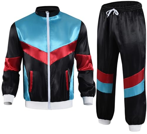 80er 90er Jahre Outfit Herren Party Disco Karneval Kostüm Silvester Jogginganzug Fasching Trainingsanzug Tracksuit Jacke Und Jogginghose Bunt Sportanzug Faschingskostüme Jogging Anzug Freizeitanzug