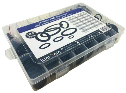 Lumonic O-Ring Sortiment NBR | 1200 Teile, 24 gängige Größen (6-28mm) | -40°C bis +120°C | Nitril Dichtungsringe Set | in praktischer Sortimentsbox
