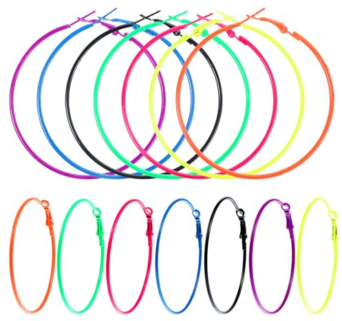 JJUNW 7 Pairs Vintage 80s-90s Style Pink Earrings, Retro Neon Earrings | Open Beading Hoop Earrings, Perfect for Parties Music Festivals Daily Wear