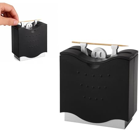 JYYWTSI Dispenser automatico stuzzicadenti nero portastuzzicadenti igienico compatto decorazione da tavola divertente in ABS per casa ufficio ristorante