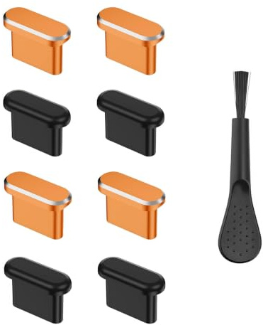 USB C Dust Plug for iPhone 17 Pro/Pro Max, 4Pcs Aluminum+4Pcs Silicone USB C Port Cover, Type C Dust Plug Cover for iPhone 16 15 Series, Samsung Galaxy S25, All Type C Port Protector(Cosmic Orange)
