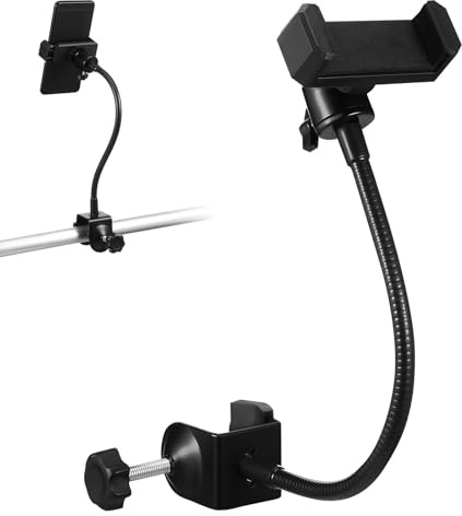 JOINPAYA Supporto per Telefono da Microfono in Metallo Nero 360° | Compatto, per Smartphone e Tablet, per Visione Film e Live Streaming, Fissaggio Morsetto