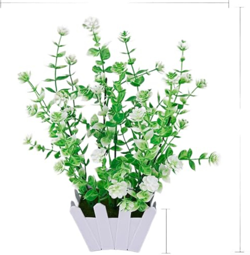 Artificial Flower Set with for mini Picket Fence - Realistic Plastic Faux Plants for Home Office Table Desk Decor - DIY Floral Arrangement Centrepieces 22cm(White And Green)