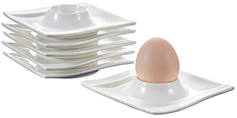 MALACASA, Serie Flora, 12 teilig CremeWeiß Porzellan EierStänder Set je 4,5 Zoll / 11,5 * 11,5 * 2cm Eierbecher Eierhalter
