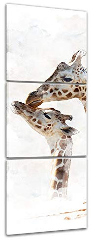 Bilderdepot24 Wandbild - Aquarell - Giraffe - Bild auf Leinwand 60 x 180 cm dreiteilig - Leinwandbilder Bilder als Leinwanddruck Tierbild Malerei - Afrika - Giraffe und Ihr Junges