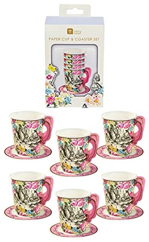 Talking Tables Alice in Wonderland Cup & Saucer Set | Mad Hatter Afternoon Tea Party Decorations for Birthday, Baby Shower, Weddings, Pack of 12, Paper, Mixed Colours, 12 Count (Pack of 1)
