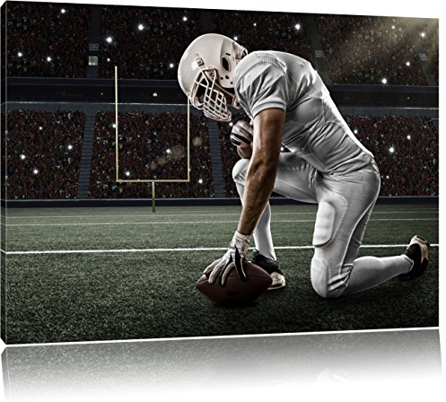Pixxprint knieender Football-Spieler, Größe: 60x40cm, Leinwandbild, fertig gespannt, Wandbild, Dekoration, Kunstdruck, kein Poster