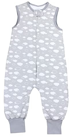 TupTam Schlafsack mit Füßen – Ganzjahresschlafsack Baby 2.5 TOG aus Baumwolle, OEKO-TEX zertifiziert, Farbe: Wolken Grau, Größe: 80-86