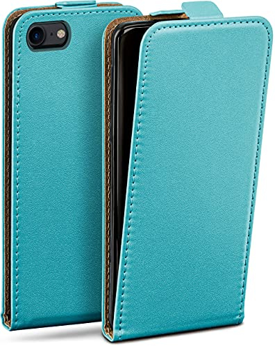 moex Flip Case für iPhone 7 / iPhone 8 Hülle klappbar mit 360 Grad Schutz, Handyhülle mit Displayschutz, PU Leder Handytasche Lederhülle, Flip Case Cover Klapphülle, Türkis