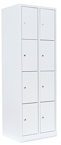 Lüllmann 8 Fächer Schließfachschrank komplett montiert weiß 180x60x50cm (HxBxT) Wertfachschrank Fächerschrank Spind Umkleideschrank 520427