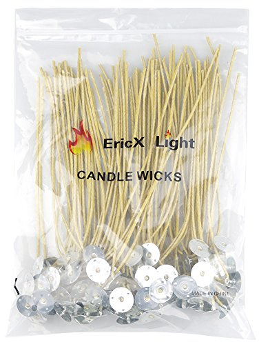 EricX Light Bio-Kerzendochte aus Hanf, 100 Stück, 20,3 cm, vorgewaschen, aus 100 % Bienenwachs und Tabbed, zur Kerzenherstellung