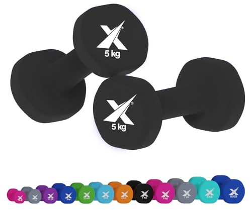 Xn8 Dumbbells Set of 2, Non-Slip Neoprene Dumbbell Pair, Free Weights for Women & Men, Home Gym, Fitness, Aerobics, Strength Training, Ergonomic, 0.5kg to 10kg