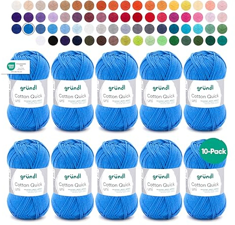 Gründl Laine Cotton Quick uni Fil à crocheter 10 pelotes 50 g, Bleu moyen