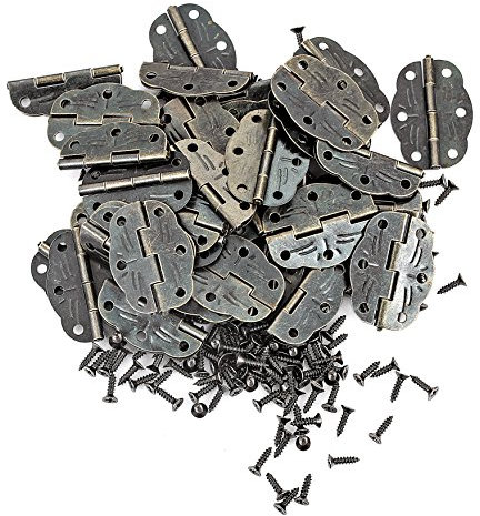 PGMJ 40 Stück 6 Loch Antike kleine Scharniere Bronze Gravur Design Box Scharniere für Holzkiste Geschenkbox Scharniere Schrank Schublade Schmuckkasten und 240 Schrauben