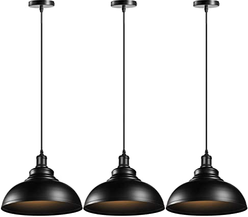 Industrielle Pendelleuchte Vintage Pendelleuchte Metall Hängelampe Edison Eisen Lampenschirm Retro für Loft Restaurant Küche Bar (Schwarz -3 Stück)