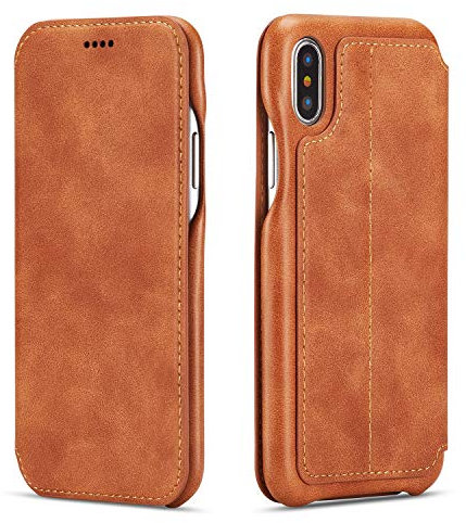 QLTYPRI Case for iPhone XS Max, Vintage Slim Magnetic Closure PU Leather Case with Stand Function & Credit Card Slot Holder Shockproof Flip Wallet Cover for iPhone XS Max - Yellow