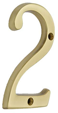 QCAA Traditional Heavy Solid Brass House Number 2, 4, Polished Brass Lacquered, 1 Pack, Made in Taiwan