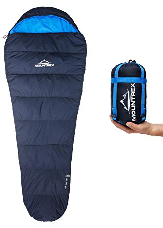 MOUNTREX® Schlafsack - Kleines Packmaß & Ultraleicht (760g) - Outdoor Sommer Schlafsack, Mumienschlafsack (205x80cm) - Kompakt, Warm und Leicht für Camping, Reise oder Festival - Koppelbar