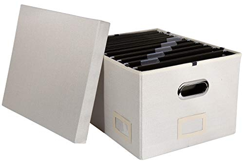 Dekorative Hängeregister-Box aus Stoff – Aufbewahrungs-Organizer mit intelligentem Schienensystem, passend für Rechts- und Briefe, BTS1001, Natürliches Leinen., 1 Pack