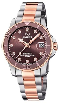 JAGUAR Uhr Damenkollektion Modell J871/2 Braunes Gehäuse 34 mm mit bronzefarbenem Stahlarmband für Damen