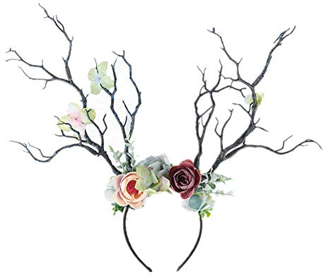 Weihnachtsstirnband, Elchgeweih Haarreif Geweih Haarbänder,Weihnachten Hirschgeweih Stirnband Mädchen Frauen Cute Hair Hoop mit Blumen Headpiece Headware für Karneval Party (Marine , Einheitsgröße )