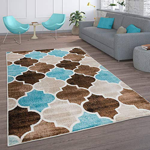 Paco Home Teppich Wohnzimmer Vintage Kurzflor Orientalisch Modern Rautenmuster Geometrisches Design Braun Türkis, Grösse:240x340 cm, Farbe:Beige
