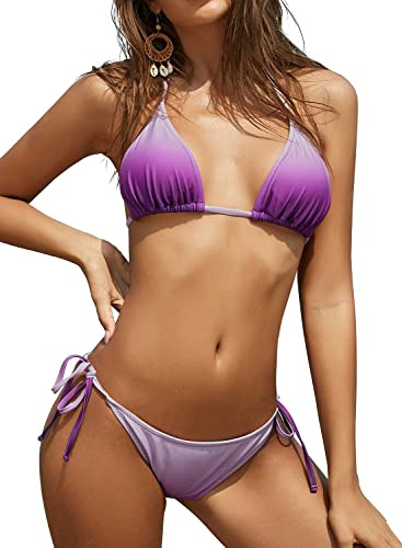 SHEKINI Bikini Damen Set Sexy Klassischer Triangel Rückenfrei Bikinioberteil Verstellbare Zweiteiliger Badeanzug Niedrige Taille Ruched Bikinihose für Frauen