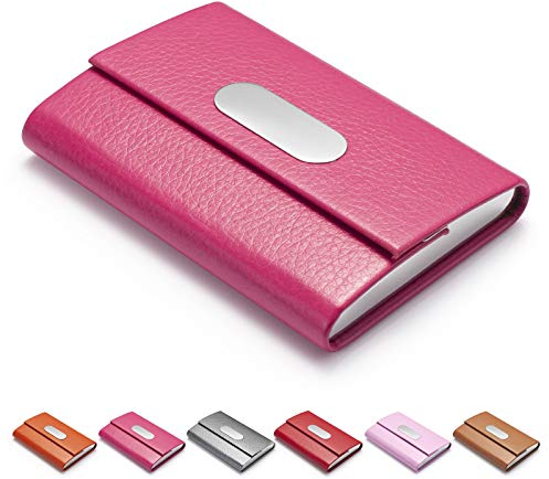 FACATH Porte-cartes de visite pour femme, porte-cartes en métal, porte-carte fin, porte-cartes de visite pour homme et femme avec fermeture magnétique - Rose rouge