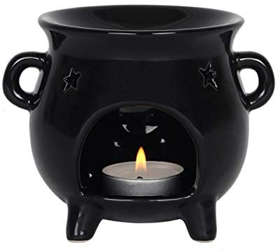 Horror-Shop Schwarze Hexenkessel Teelicht Lampe für Duftöl
