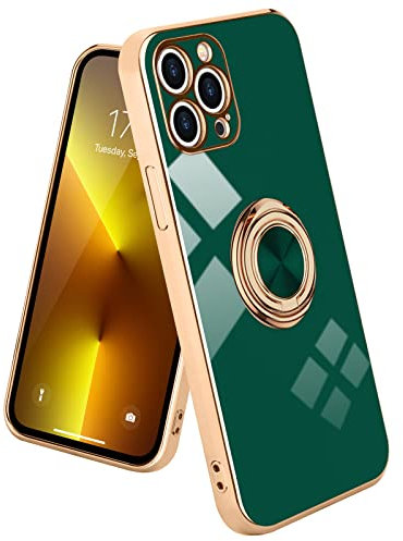 Urarssa for iPhone 12 Pro Max Phone Case Magnetic Ring Holder 360 Degree with Rotation Finger Car Holder Shockproof Case Cover for iPhone 12 Pro Max-Green