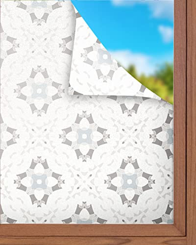 Panorama Vinilo para Ventanas Baldosa Modelo Oriental Gris 39x100 cm - Lámina Translúcida para Cristal - Pegatina Privacidad - Válido para Ducha - Decoración