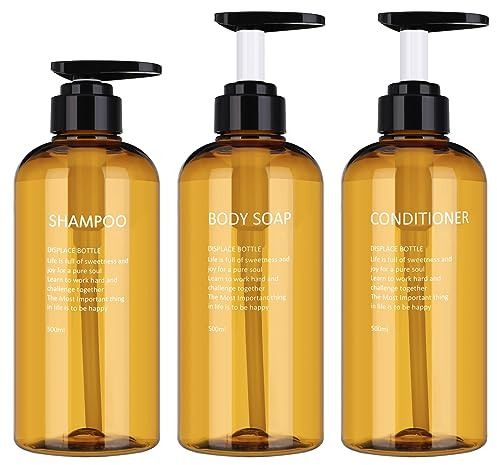 olyee 3 Pack 17oz Empty Shampoo Bottles,500ml Plastic Pump Bottles with Soap Dispenser Containers for Bathroom Kitchen Use-Lotions,Shampoo,Conditioner,Shower Gel Yellow