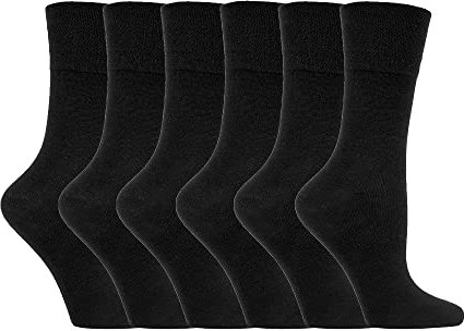 IOMI Footnurse - Ladies 6 Pair Multipack Non Elastic Diabetic Socks with Gentle Grip Wide Top 4-8 (4-8, Black)