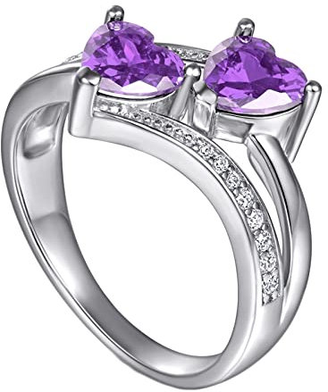 Daesar Damen Sterling Silber Ring Verlobung, Herzen Ring mit Violett Zirkonia Eheringe Verlobungsringe Nickelfrei für Frauen Größe 49 (15.6)