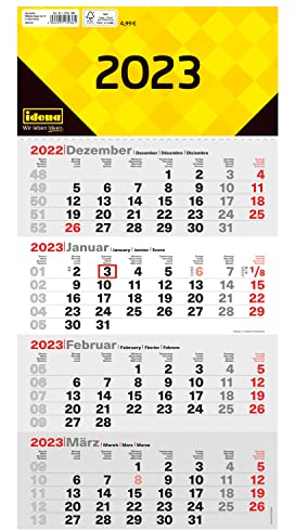 Idena 13936 - 4 Monatskalender 2023 Wandkalender mit Schieber, 30 x 61 cm, Bürokalender 4 Monate