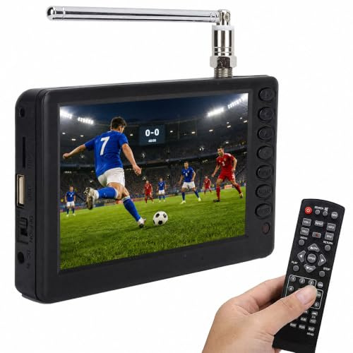 TV Portatile da 5 Pollici, ATSC HD TFT LED Mini TV Digitale da Tasca, TV Digitale 1080P con Telecomando, Batteria Ricaricabile da 1500 mAh, Compatibile con USB, Scheda TF, Piccola TV ATSC per Auto