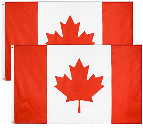 2 Pcs Kanada Flagge,90 × 150 cm Kanadische Fahne mit Messingösen Wetterfest Farbecht Canada Flag für Fußball WM 2022 Deko Draußen/Drinnen