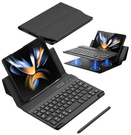 MOAITO Samsung Galaxy Z Fold 6 5 4 3 2 Keyboard Case With Pen, Google Pixel Fold/9 Pro Bluetooth Portable Travel Foldable Keyboard (Carbon Fibre)