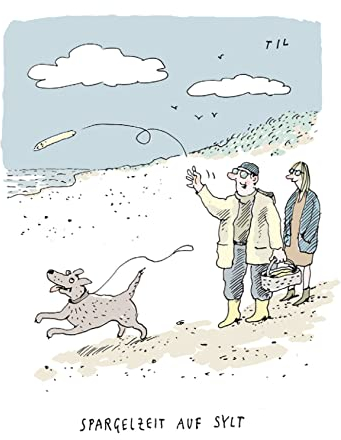 Inkognito Postkarte | Anlass: ''lustig'', Motiv: Gassi am Strand ''Spargelzeit auf Sylt'' | Künstler: Til Mette | Art-Nr.: 68153 | vom Berliner Verlag