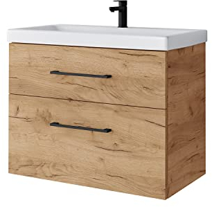 Planetmöbel Badmöbel Set Waschtisch mit Unterschrank 63 x 60 x 36,5 cm, moderner Waschbeckenunterschrank für Badezimmer, Gäste Bad & WC, Gold Eiche
