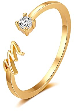 Buchstaben Ringe Frauen Gold Ring mit Buchstaben Verstellbar Ring Damen Offener Rings Initial Buchstabe A-Z Ring mit Namen Modeschmuck Damenring Minimalistisch Stapelbare Ringe Geschenk für Frauen (M)