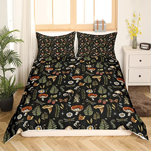 richhome Pilz Bettbezug Natürlicher Schmetterling Wilde Pflanzen Blätter Bettwäsche Set Outdoor Dschungel Rustikale Bauernhaus Bettbezug mit 1 Kissenbezug 135x200