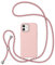 ZTOFERA Crossbody Lanyard Case for iPhone 12/12 Pro, Liquid Silicone Protective Phone Case with Strap Adjustable Neck Cord Necklace Soft Cover, Pink
